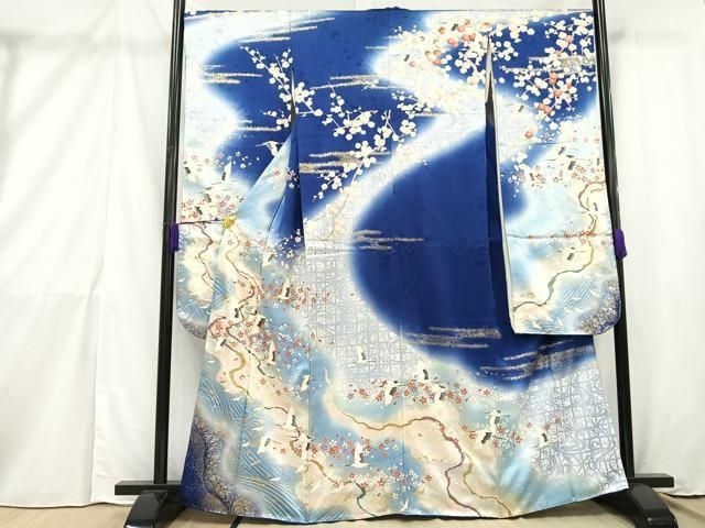 (あ698)豪華アンティーク振袖㊗️輝く立涌にカラフルな青海波 向い鶴✨③点セット あ698)豪華アンティーク振袖㊗️輝く立涌にカラフルな青海波