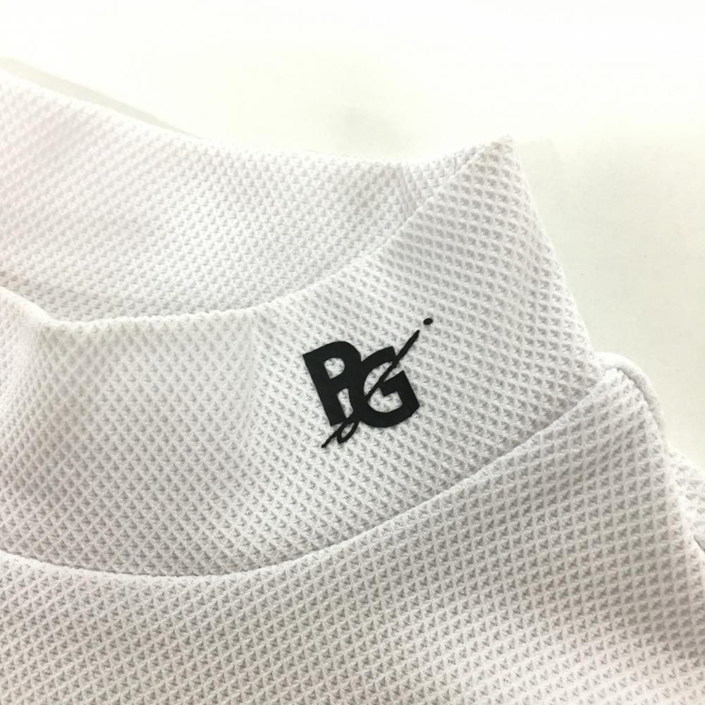 パーリーゲイツ 半袖ハイネックシャツ 白×黒 背面英字総柄 レディース