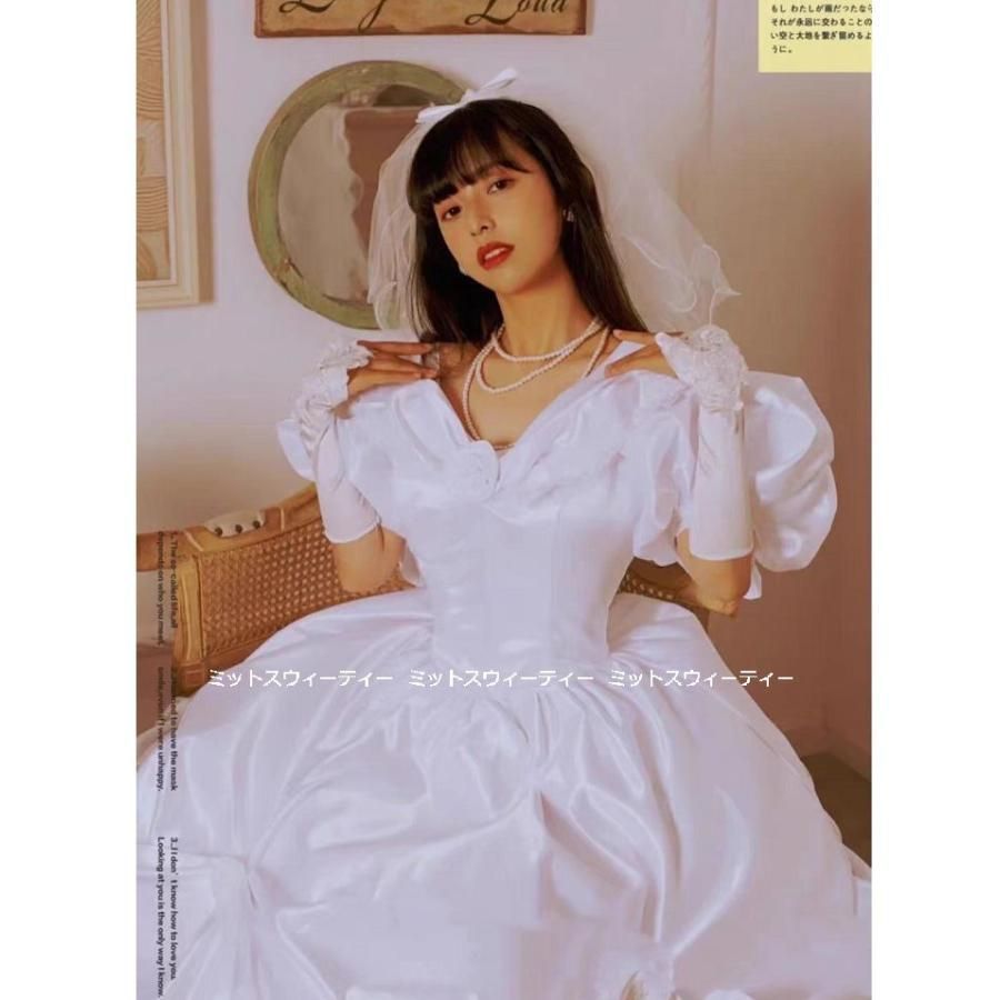 ウエディングドレス レトロ婚 花嫁 サテン 純白 昭和風写真 前撮り