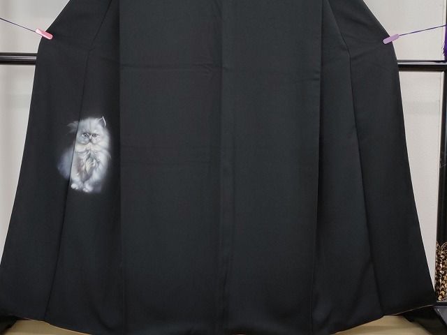 平和屋本店■極上　色留訪問着　手描き　猫　ペルシャ猫　蝉色地　逸品　DZAA1864kh4 平和屋本店□極上 色留訪問着 手描き 猫 ペルシャ猫 蝉色地 逸品
