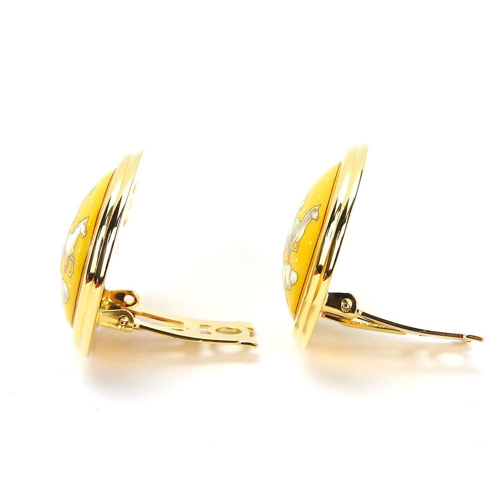 中古】エルメス イヤリング エマイユ イエロー ゴールド 七宝焼き GP  