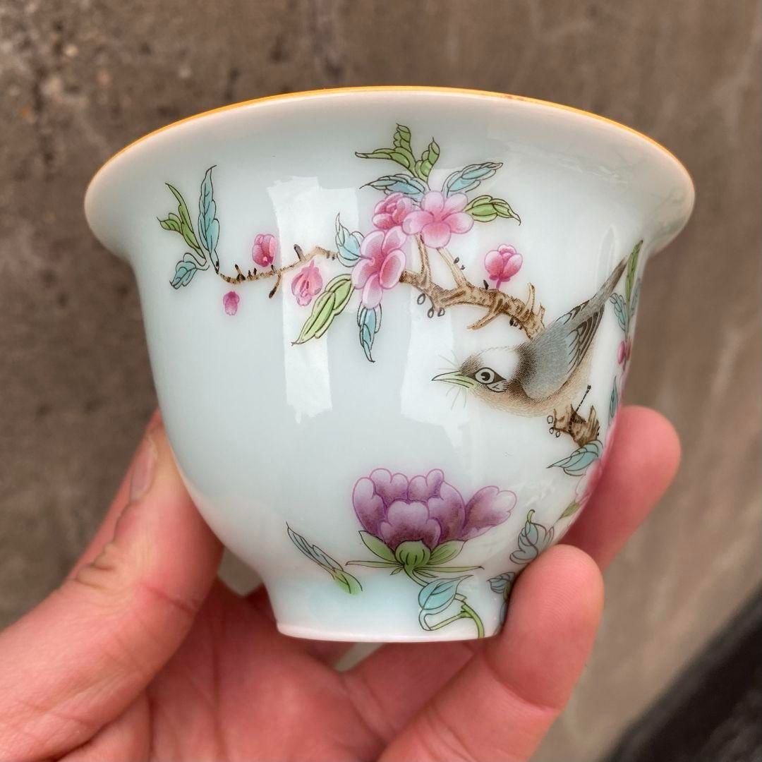 景徳鎮 陶磁器 粉青花鳥蓋碗 中国茶器 煎茶器 新品未使用 - メルカリ