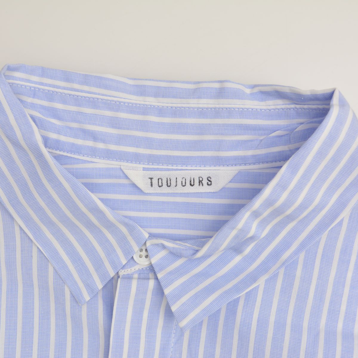 toujours ハーフスリーブ　ストライプシャツワンピース TOUJOURS】Random Pleated Half Sleeve Shirt Dress ハーフ