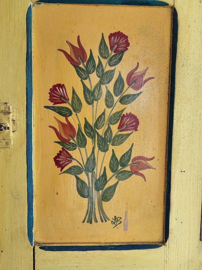 フランス アンティーク 素敵な 南仏 木製 彫刻 手書き絵つき スモール キャビネット