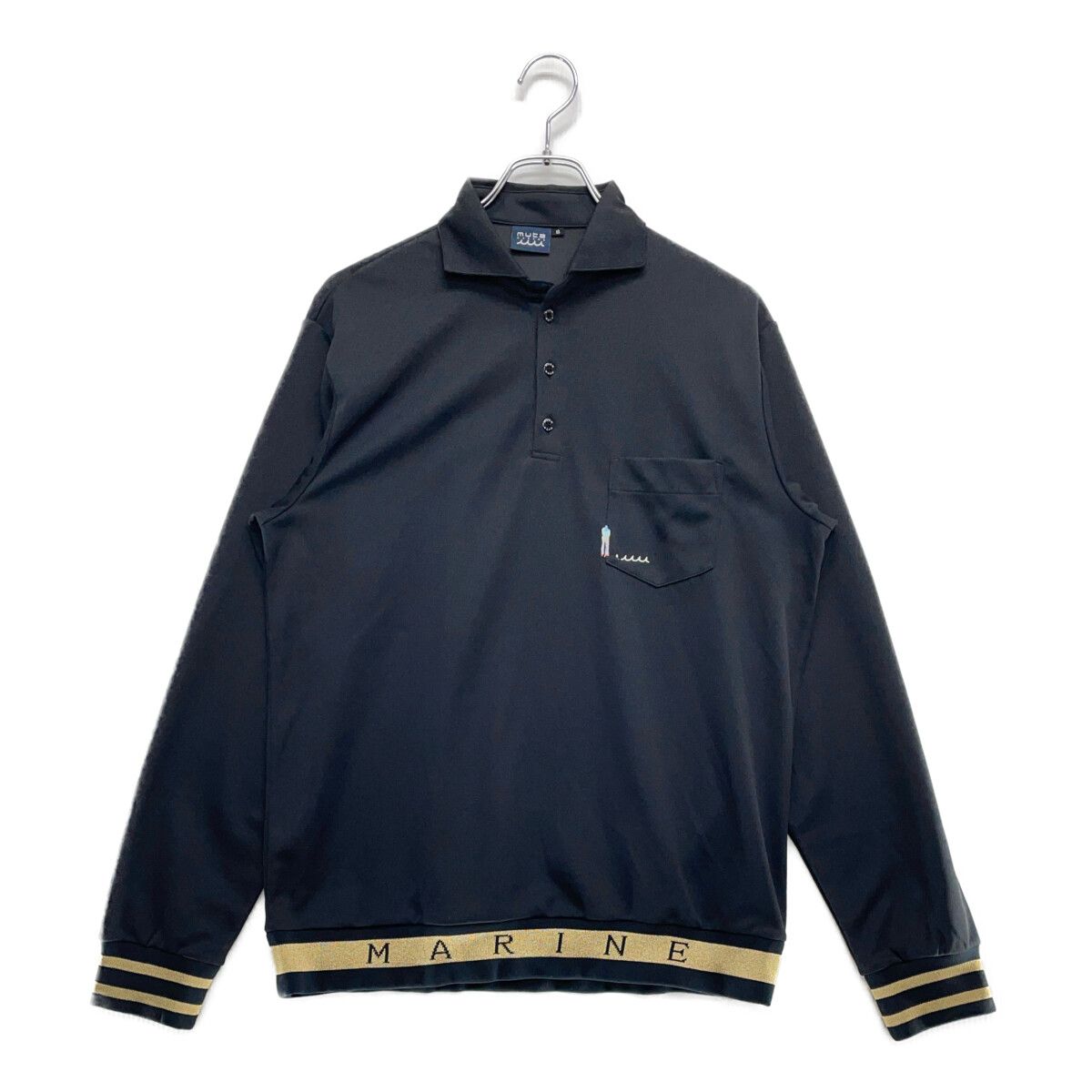 coco 中古 ムータマリン muta MARINE メンズ 長袖ポロシャツ 6(L) 黒 ブラック ヘムリブ muta MARINE ムータマリン Tシャツ メッシュ切替 モックネック