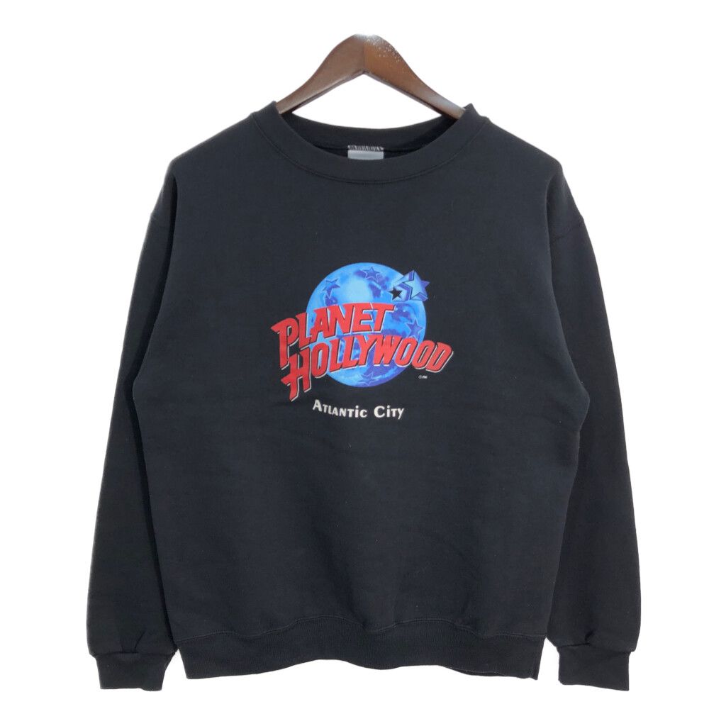 90年代 USA製 PLANET HOLLYWOOD プラネットハリウッド スウェット ロゴ ブラック (メンズ LARGE) 中古 古着 R6865