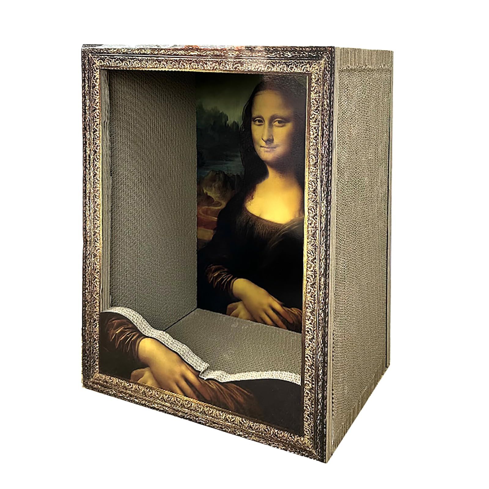 CAWKAY 猫ハウス 猫ベッド 爪とぎボード 油絵 SNS映え おしゃれ 可愛い ダンボールハウス ペット用品 室内用 お手入れ簡単 モナリザ モナリザ