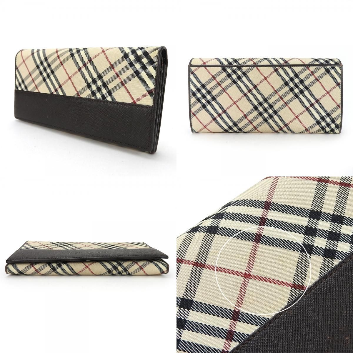 中古】 バーバリー 長財布 ノバチェック キャンバス レザー ベージュ 