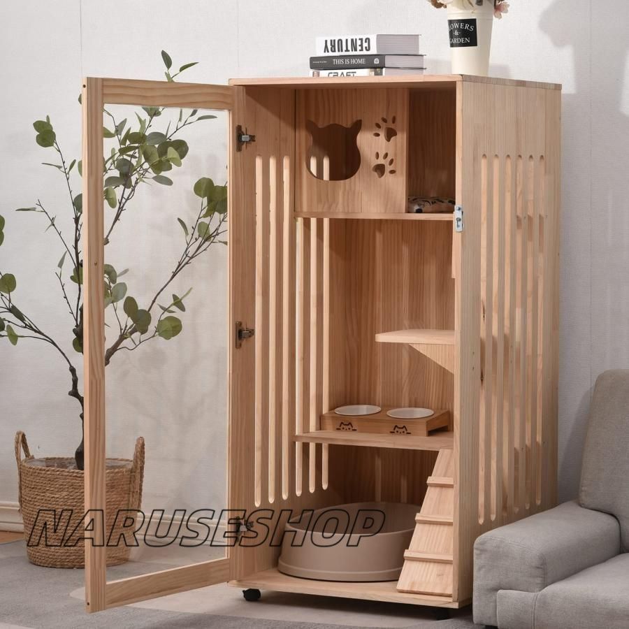 猫 ケージ キャットケージ 3段 木製 留守番 保護 多頭飼い 引き出し式