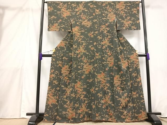 平和屋着物○上質な小紋 型染め 舞花文 鬼しぼ縮緬 正絹 逸品