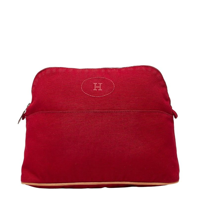 Hermes エルメス　ボリードポーチGM 赤レッド エルメス ボリードポーチGM レッド キャンバス レザー レディース