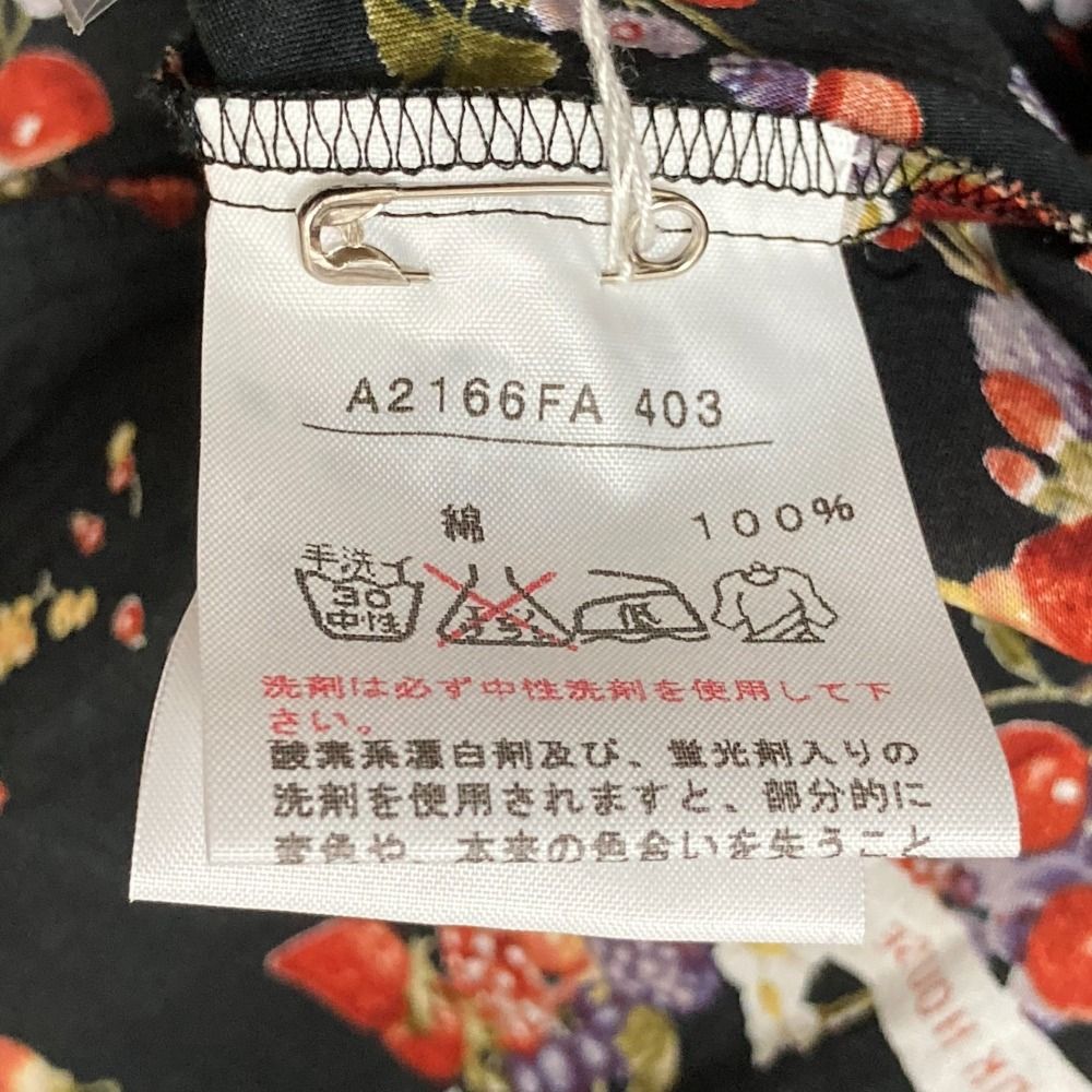 他まとめ売り PINK HOUSE ピンクハウス ピコフリル リボンフルーツ柄 半袖 ロングワンピース ブラック×レッド レディース 古着