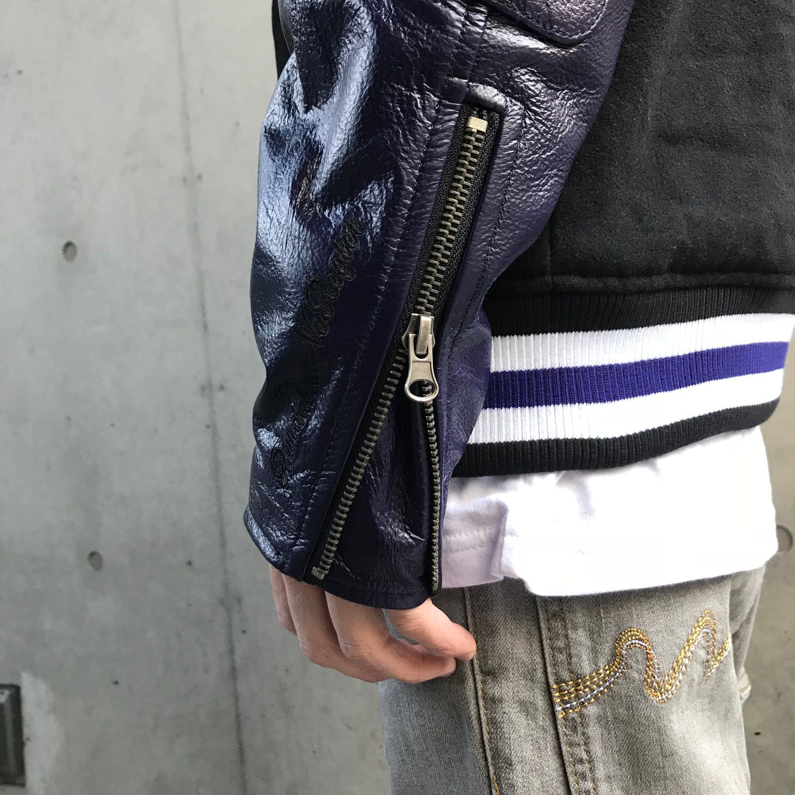 Lサイズ LEFLAH レフラー レザースタジアムジャケット（PURPLE）LEATHER STADIUM JACKET スタジャン - メルカリ