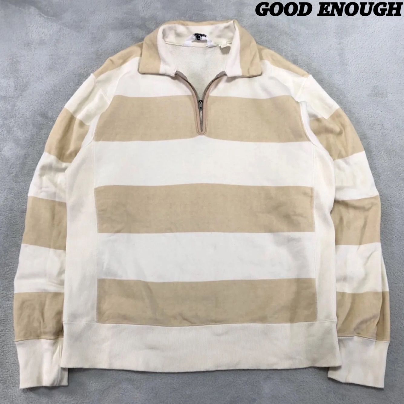 GOOD ENOUGH ハーフジップスウェット ボーダー トレーナー S