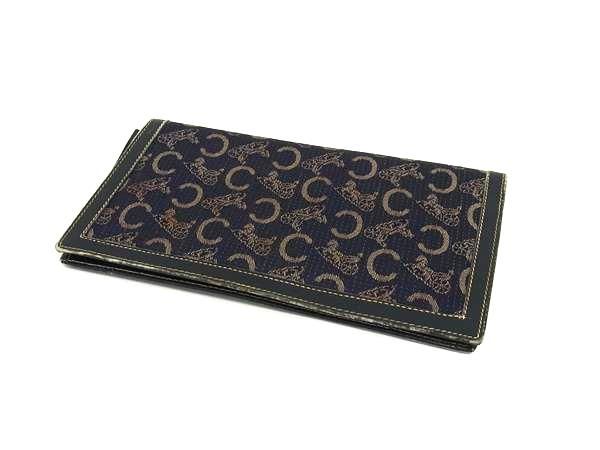 希少 美品 セリーヌ CELINE 折財布 C 馬車 キャンバス ヴィンテージ CELINE セリーヌ ヴィンテージ Cサルキー 馬車金具 キャンバス