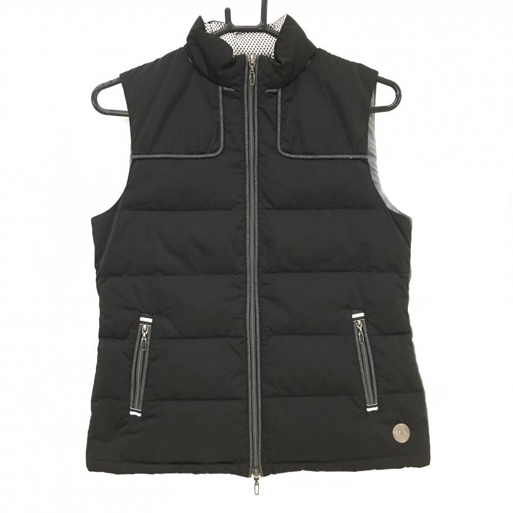 超 ランバンスポール ダウンベスト 黒×グレー 前後異素材切替 ネック内側メッシュ レディース 38 M ゴルフウェア LANVIN SPORT