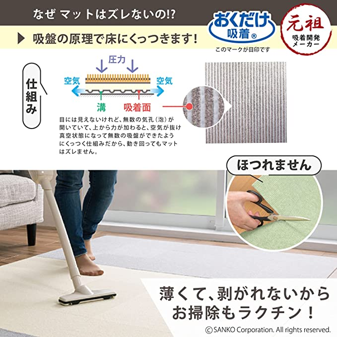 日本製 撥水 消臭 洗えるサンコー ずれない ジョイントマット 25×25cm ネイビー クリーム セット 50枚組 カーペットタイプ おく