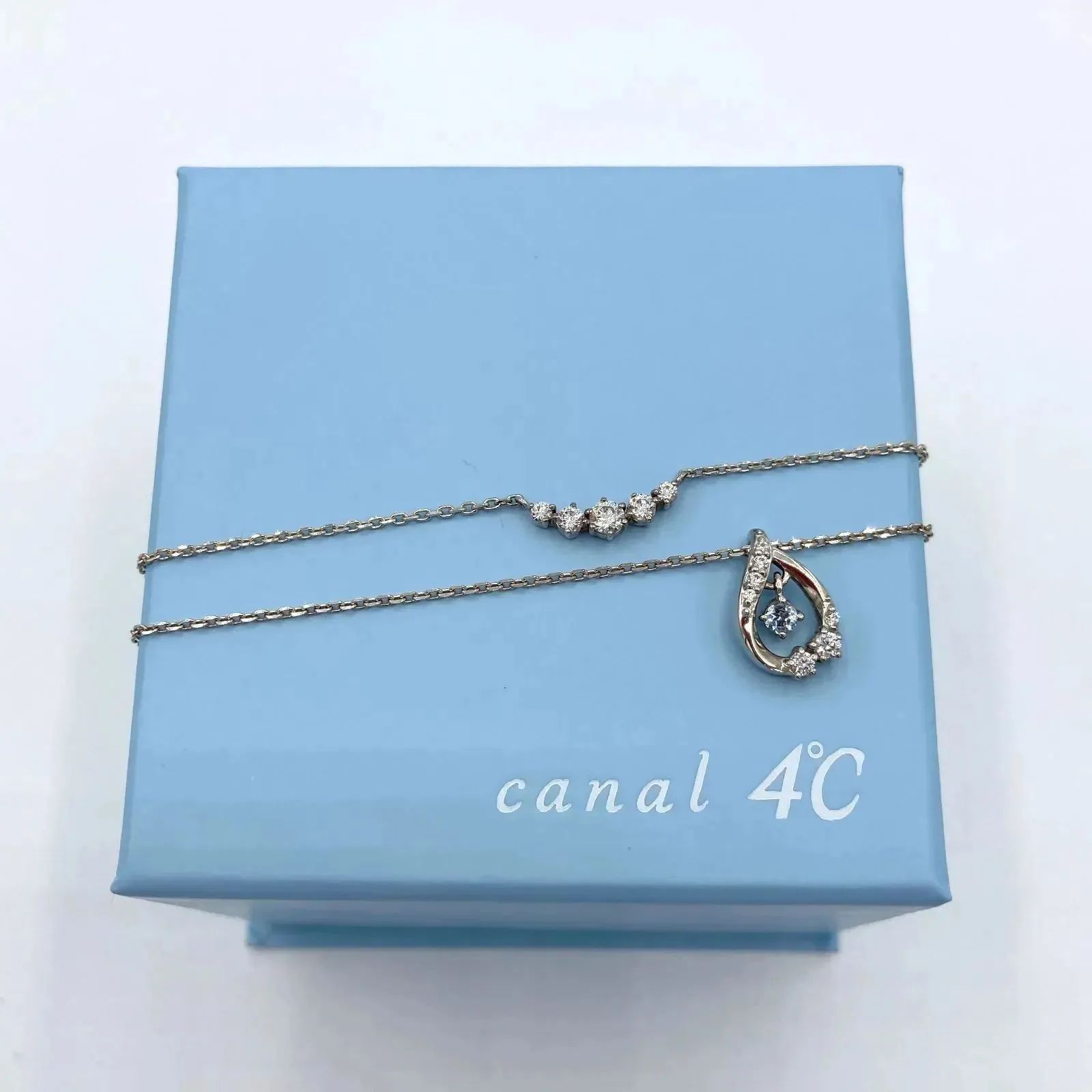 ▼【美品】10周年限定 Canal 4°c エターナルシルバーネックレス 2本セット アクアマリン カナルヨンドシー S02023211212