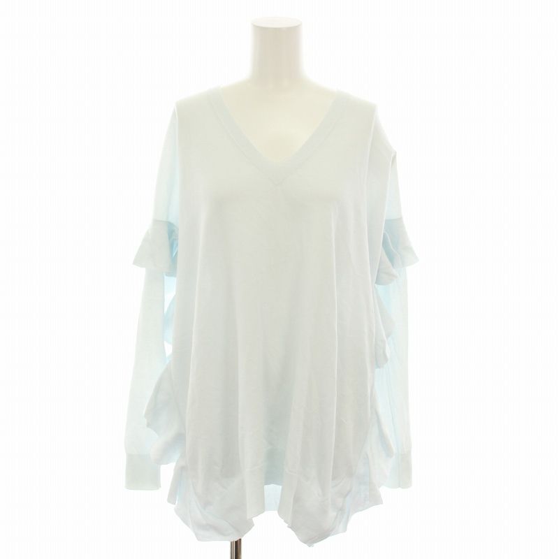 Drawer ドゥロワー*21SS 18GコットンVネックフリルニット ネイビー Drawer ドゥロワー 21SS 6518-199-0455 18G コットン Vネック