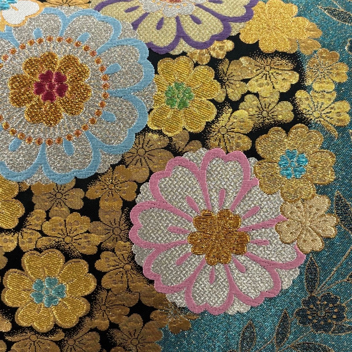 袋帯 秀品 草花 桜 金糸 箔 青黒 六通 正絹 【中古】 - メルカリ
