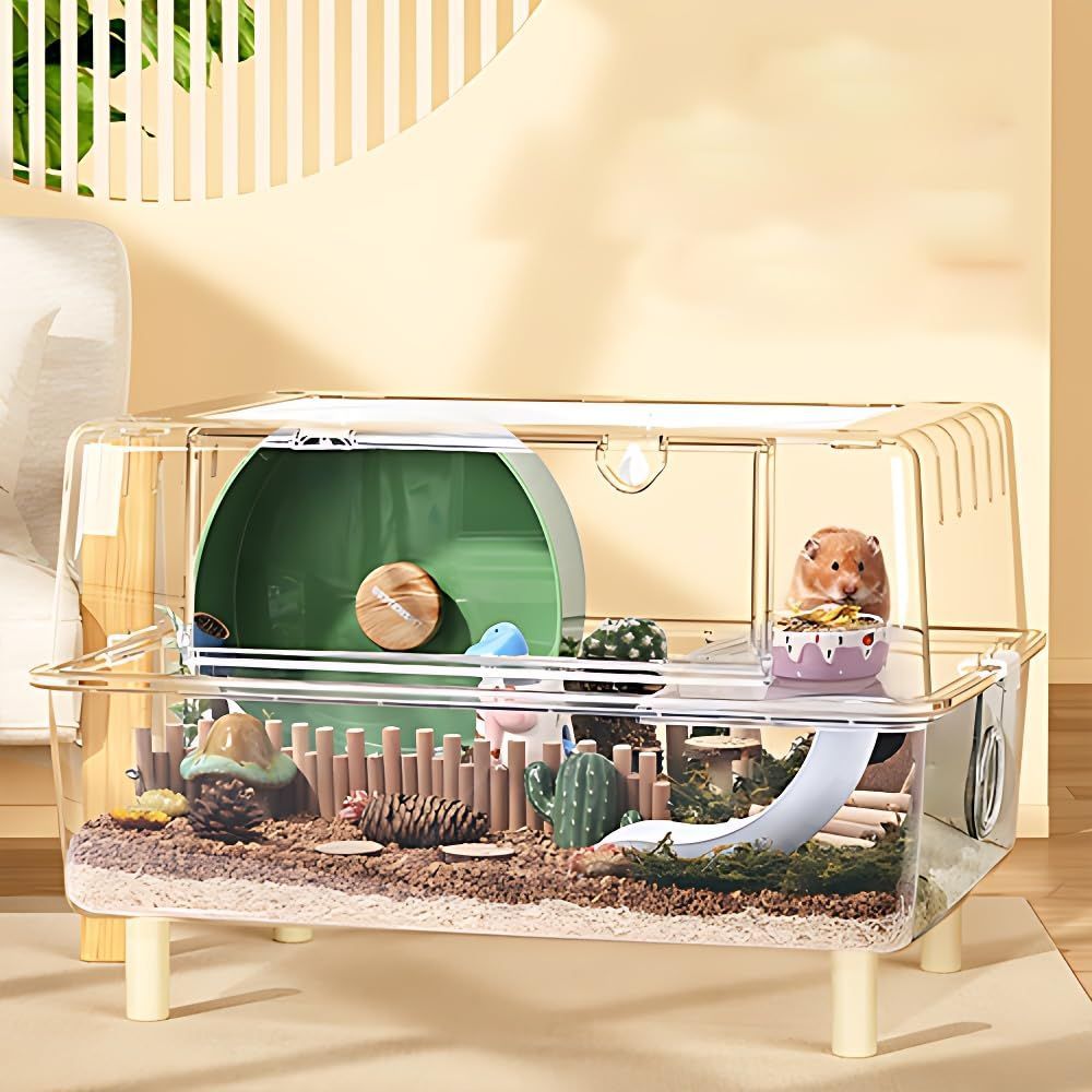 Size 62x45x35cm Ruexueの大型ハムスターケージ ハムスターの二階建て大別荘 完全に透明で視認性が良く 厚みがあり 耐摩耗性と耐噛み性があり 換気と通気性があり お手入れが簡単で ハムスター モルモット ハリネズミ トカゲ その他の小さなペッ