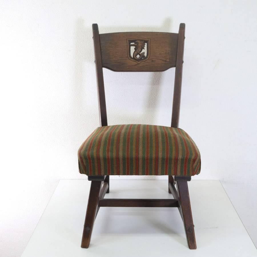 永田良介商店 70年代 タツ型彫刻 オーク無垢 小椅子 神戸洋家具 クラシカル MM12526 237h22