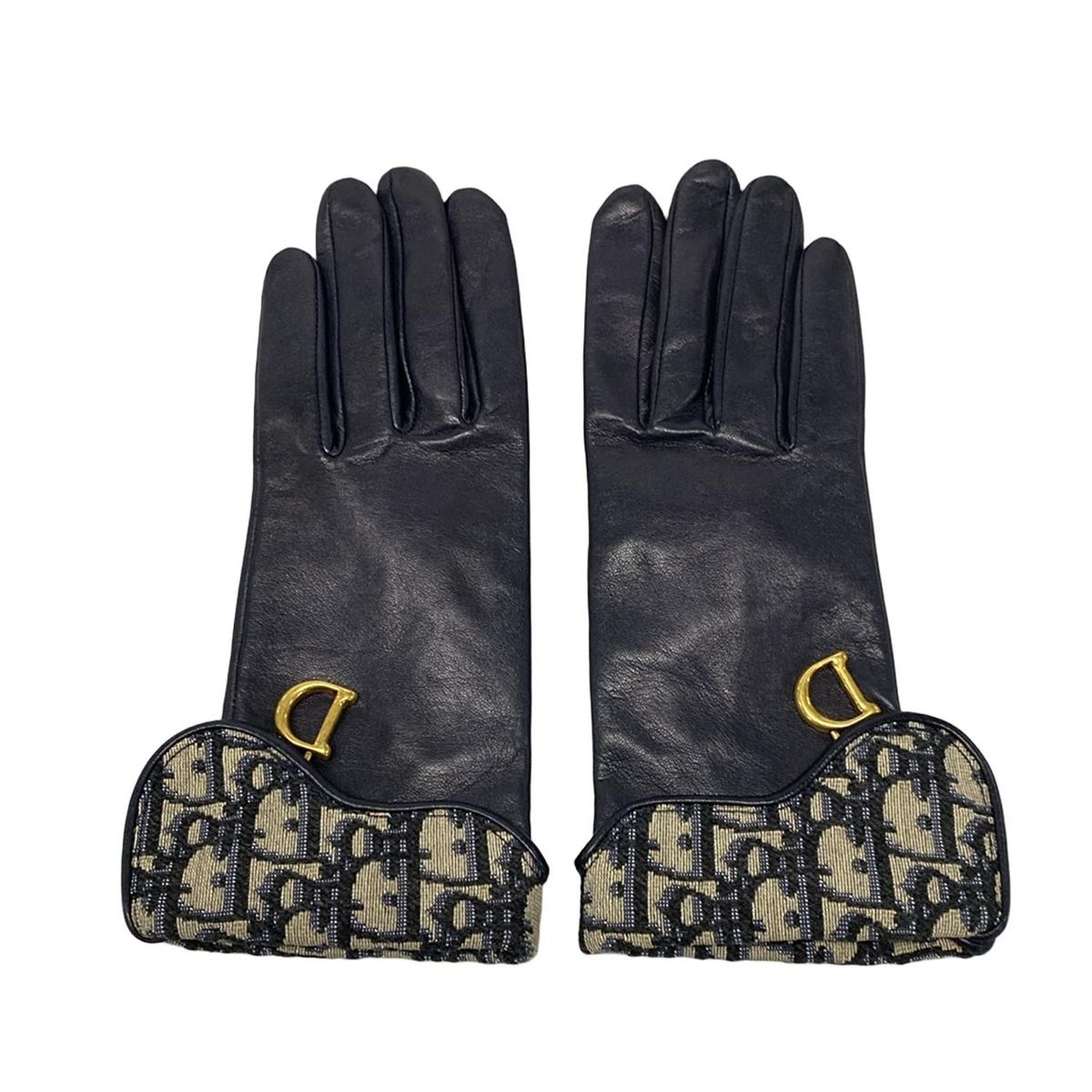 DIOR|ChristianDior ディオール|クリスチャンディオール 手袋 レディース Saddle グローブ 25GLO754G501 ダークネイビー×ベージュ レザー