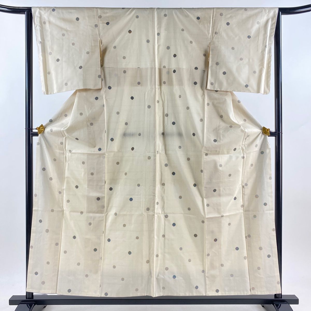 大島紬 身丈159cm 裄丈63cm S 袷 やまと 証紙 丸文 クリーム 正絹