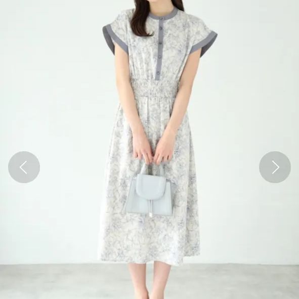 tocco closet 花柄ワンピース 半袖 フレンチスリーブ 膝丈 ブルー TOCCO closet - tocco closet 花柄ワンピース 半袖 フレンチ