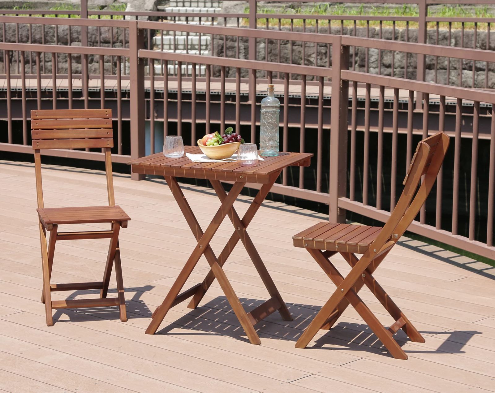 数量限定】3点セット チェア2脚 79444 テーブル1台 屋外 ブラウン 幅60