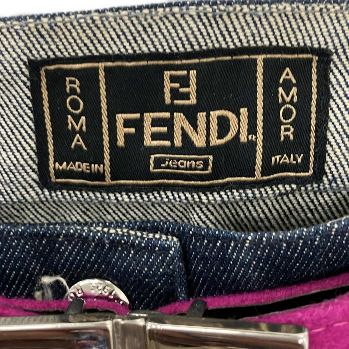 FENDI jeans フェンディ スカート サイズIT 40 レディース - 592323 ブルー×ピンク デニム|スリット|ひざ丈|FFロゴ金具|ベルト付き NICORILABO_COM