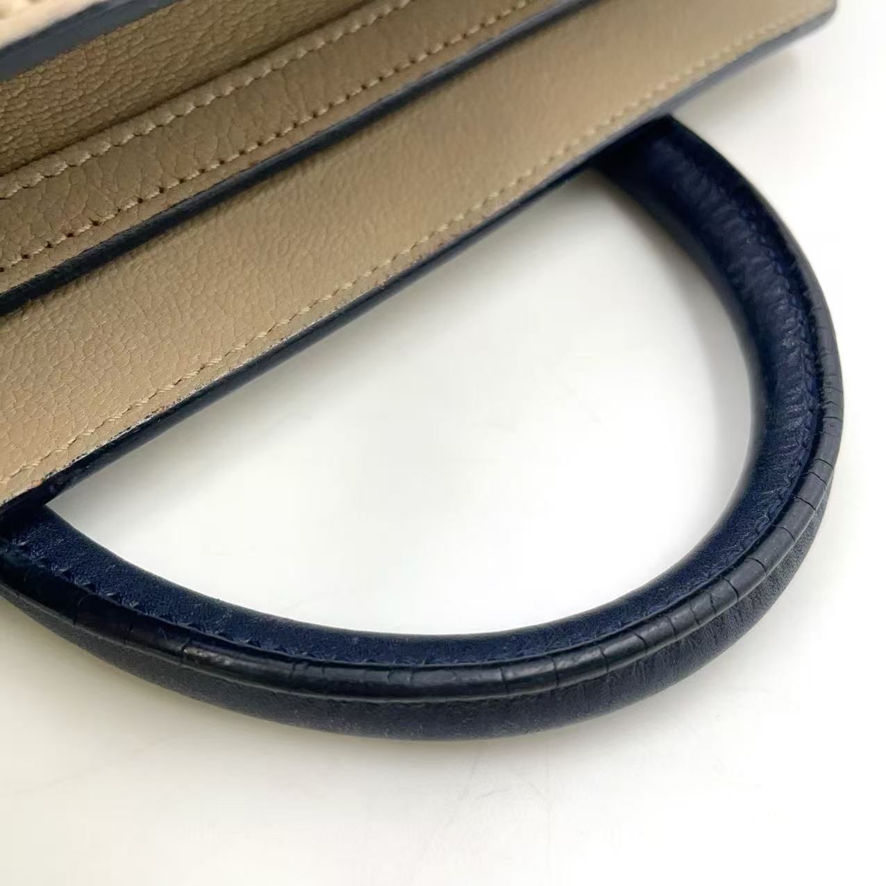 CELINE ハンドバッグ ベージュ ネイビー セリーヌ レザーハンドバッグ バイカラー ベージュ ネイビー系