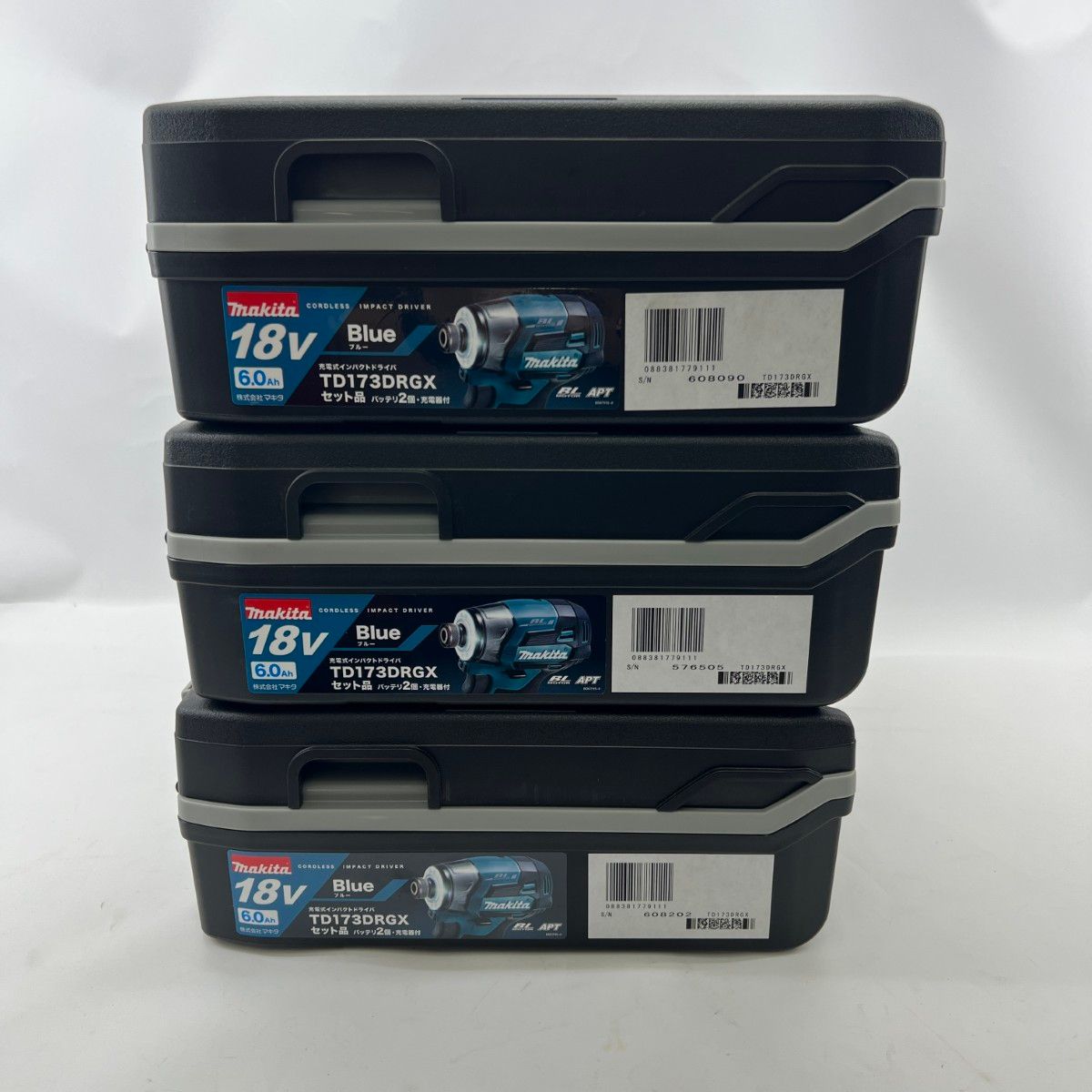 〇〇MAKITA マキタ インパクトドライバ 充電器 充電池2個 ケース付 3台セット TD173D ブルー ♥品