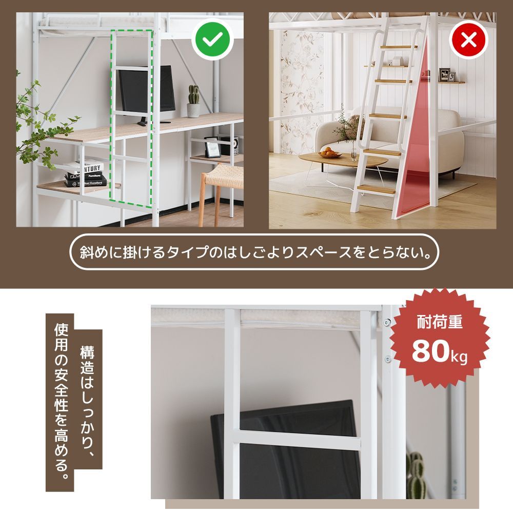 限定価格！ロフトベッド（S） デスク付き ハシゴ階段 耐荷重150　BLACK 限定価格！ロフトベッド（S） デスク付き ハシゴ階段 耐荷重150 BLACK