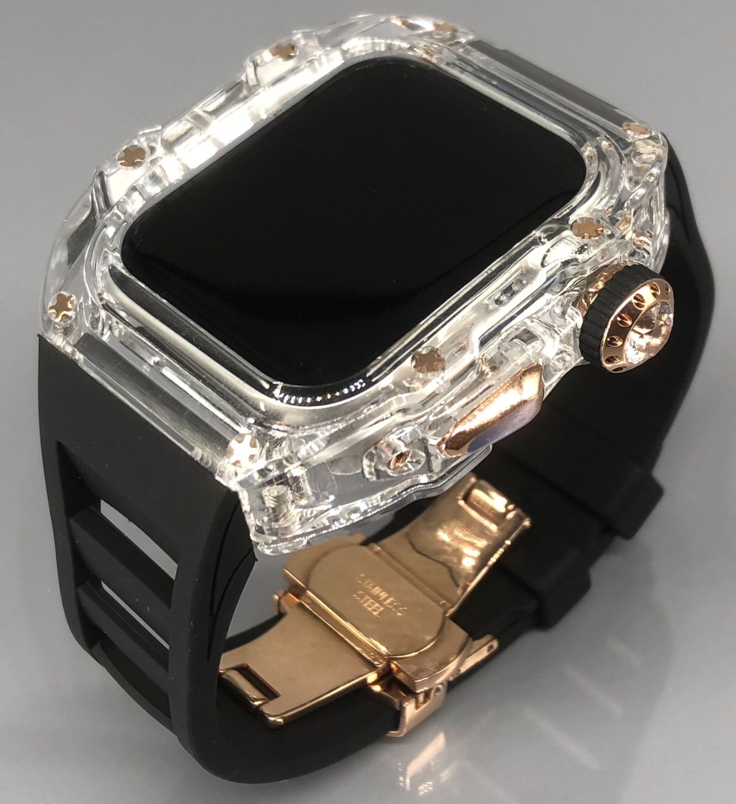 GimelZayin zc ローズゴールド クリア ブラック アップルウォッチ ラバーベルト カバー ケース 44 mm 45 4 5 6 7 8 se スポーツ メンズ レディース Apple Watch バンド