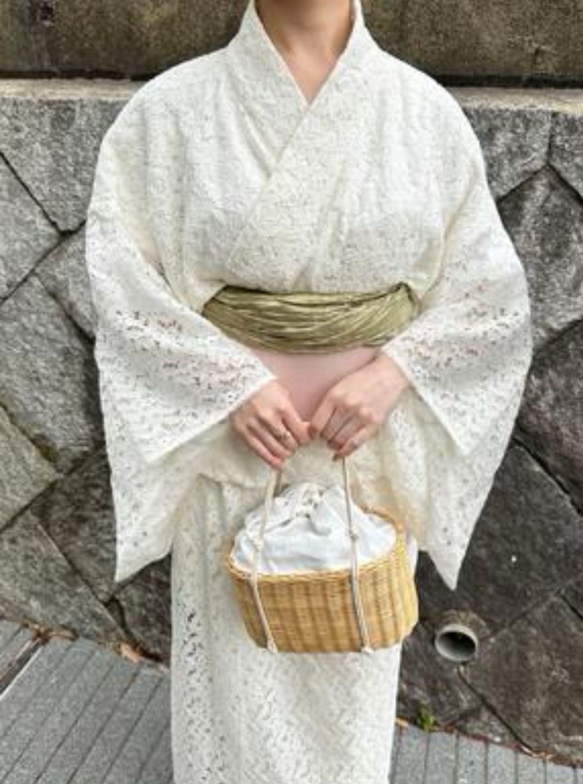 レース浴衣セット 白◇ゆかた 兵児帯 大人 着物 きもの 総レース