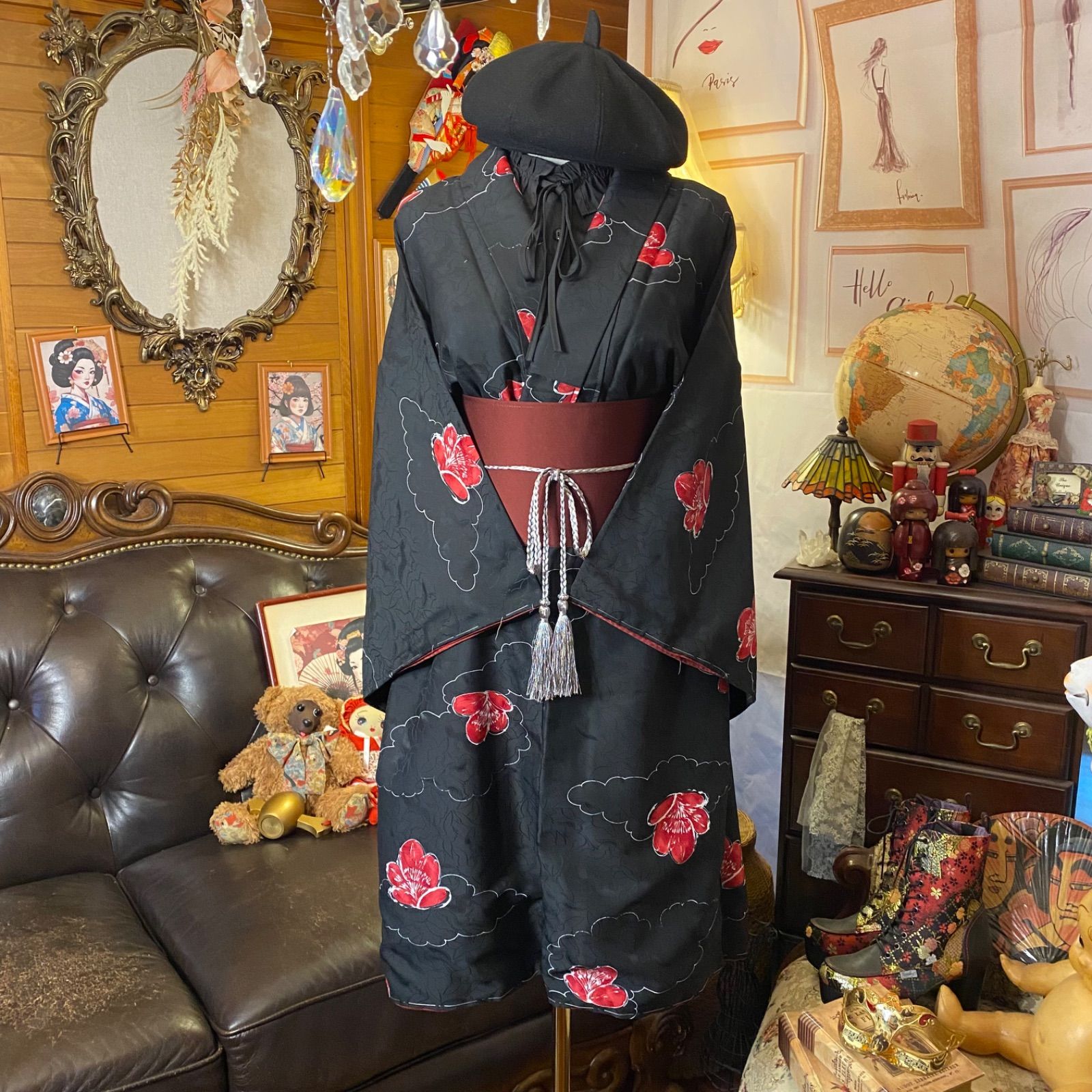 着物リメイク ワンピース｜ドレス ＋ 帯サッシュベルト｜和洋