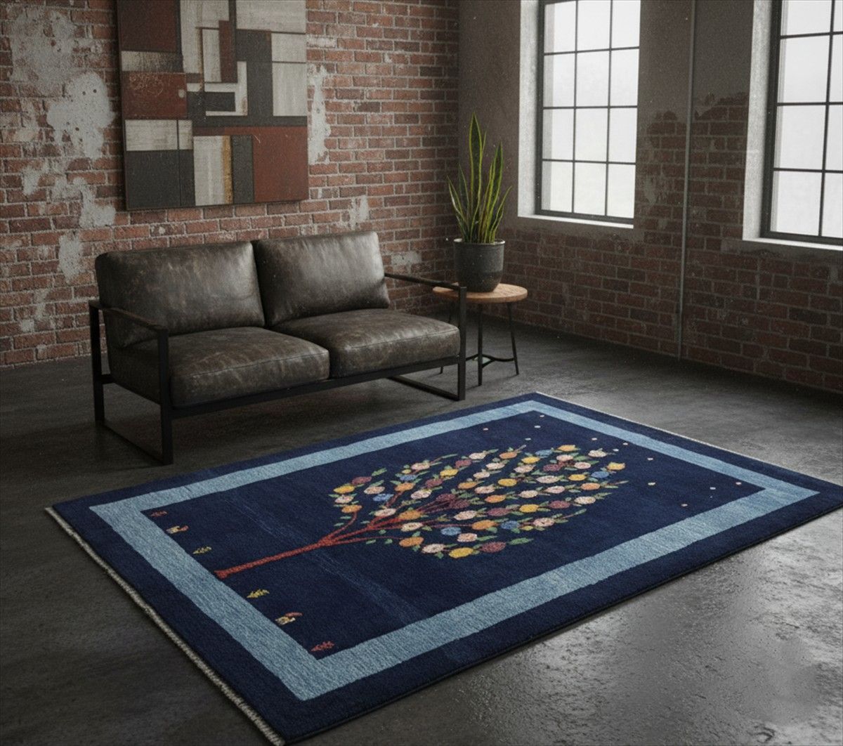 ペルシャ ギャッベ リビングサイズ ラグ 173x125㎝ ザクロの木 青色 紺色 RJ13503