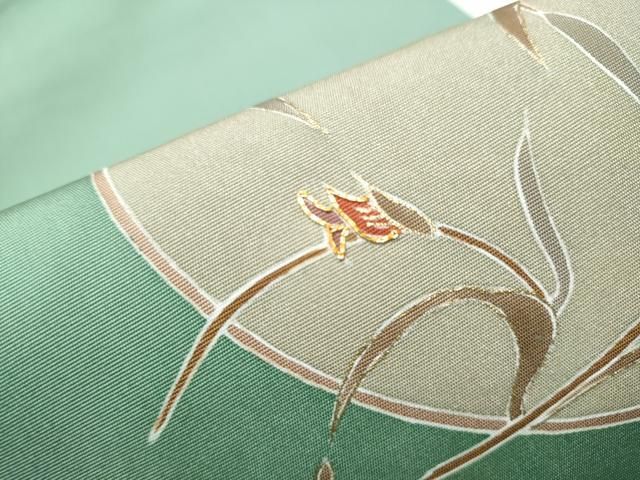 平和屋着物○塩瀬 九寸開き名古屋帯 駒刺繍 枝花丸文 金彩 正絹 逸品