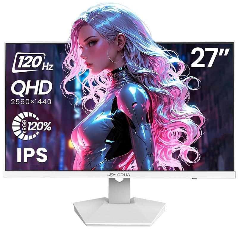CRUA モニター 27インチ WQHD 2560×1440 120Hz ゲーミングモニター IPSパネル ディスプレイ ブルーライト軽減 傾斜調整 FreeSyncサポート 壁掛け対応 120%sRGB広色域対応 PCモニター