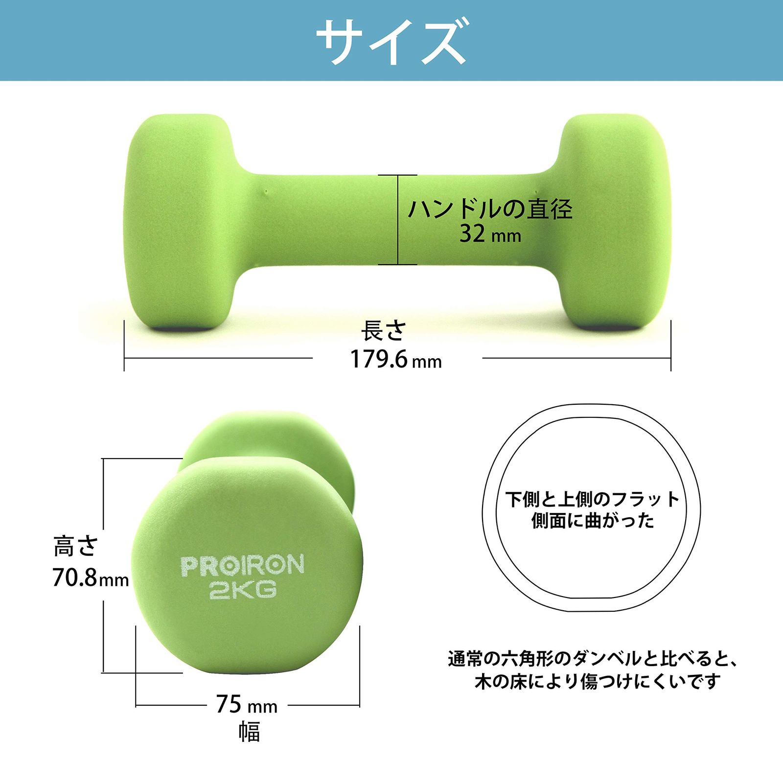PROIRON ダンベル「2個セット1kg/1.5kg/2kg/3kg/4kg/5kg/8kg