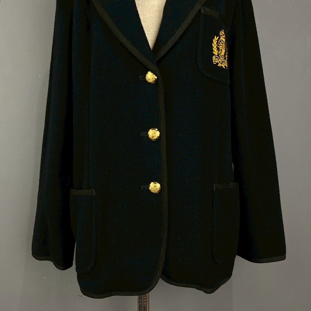 刺繍エンブレム✨ラルフローレン 紺ブレ ジャケット ブレザー 黒 金ボタン M タグ付き未使用 ラルフローレン 紺ブレ 紺ブレザー 金釦