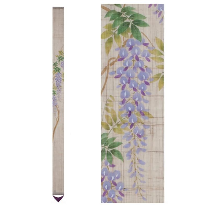 京都洛柿庵 細タペストリー 藤紫 ルシエール ジャパン | 約10×170cm 麻生地 タペストリー 掛け軸 インテリア ディスプレイ 和モダン 夏 藤紫 0