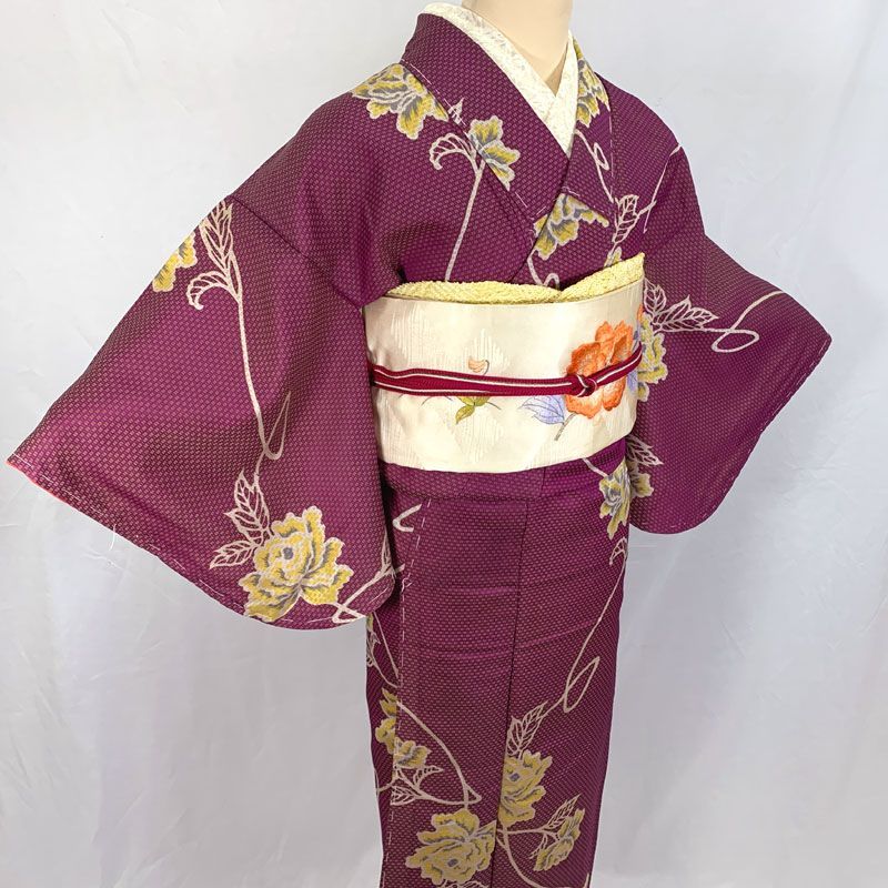 503aa18◇アンティーク着物 カピタン織 銘仙 薔薇 レトロモダン 大正