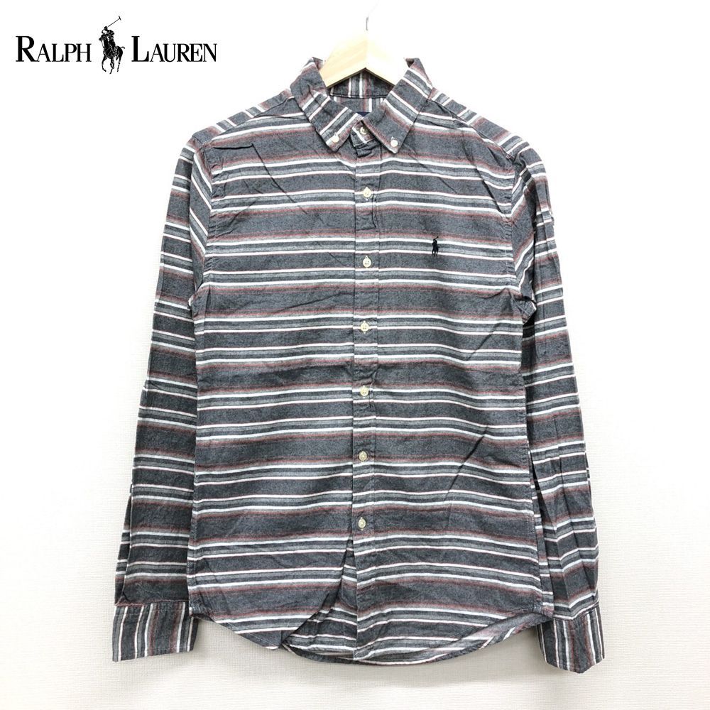 新品 ラルフローレン ボーダー柄 ボタンダウンシャツ 灰×白×赤 Boy's S