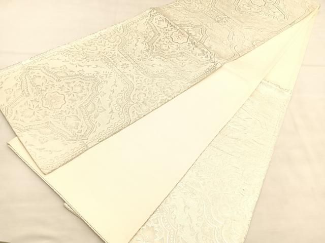 平和屋着物◎六通柄袋帯 唐織 花菱文 銀糸 正絹 逸品 BAAU5729hv