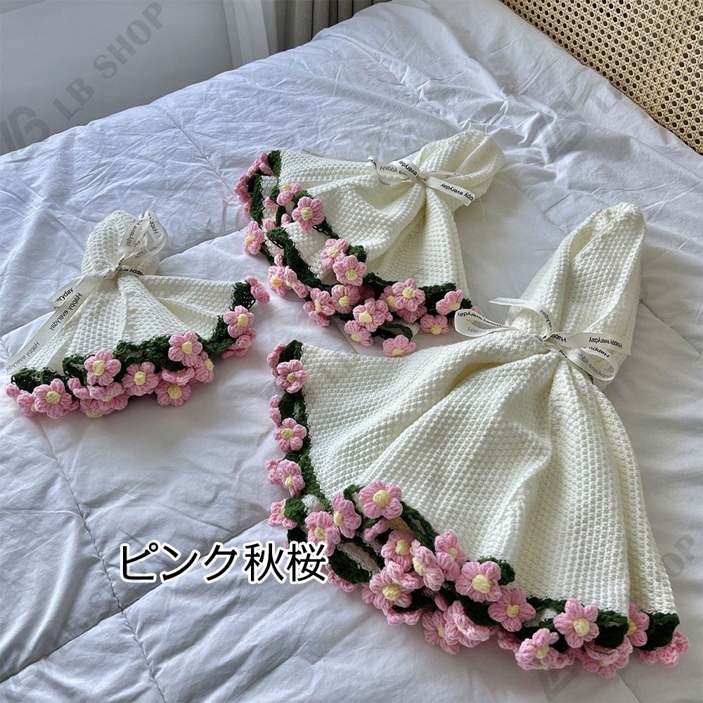 完成品] 花束ブランケット 60CM れないお花 ブーケ 編み物 枯れ