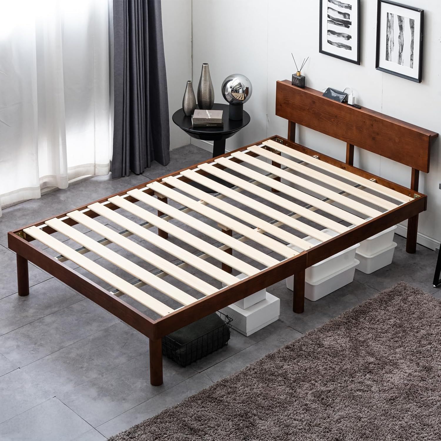 タンスのゲン ベッド シングル 天然木 北欧パイン材使用 宮棚 2口