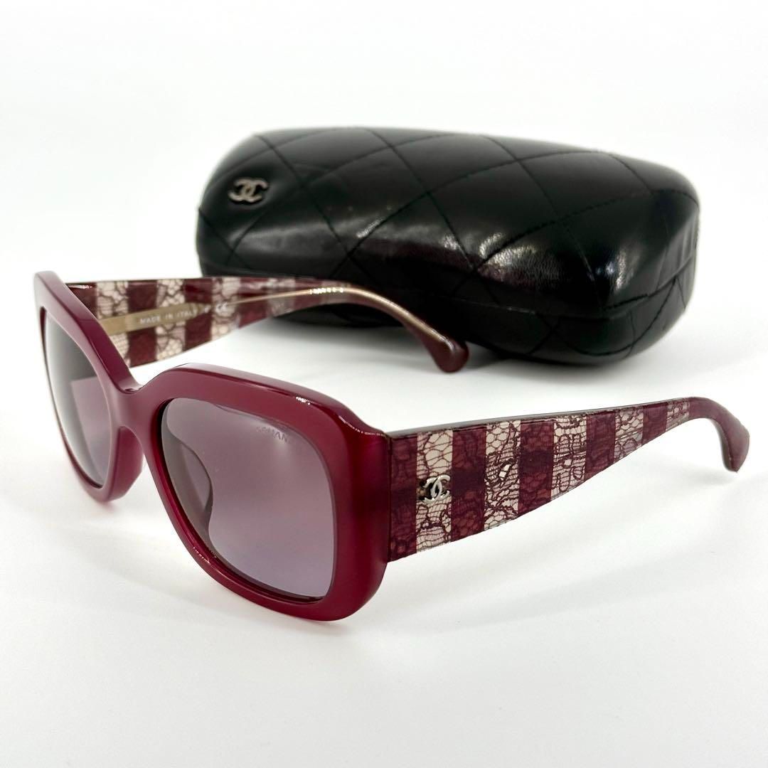CHANEL サングラス 5295-A レッド レース ストライプ ココマーク シャネル 5295-A c.1485|S1 55□18 135 2N
