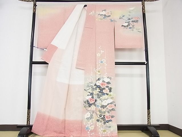 平和屋着物○人間国宝・羽田登喜男 訪問着 枝椿 正絹 逸品 CAAW7430yc